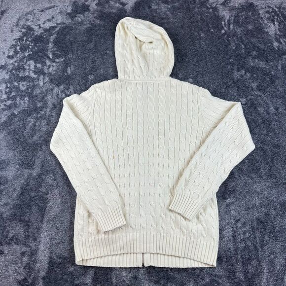 Vtg Ralph Lauren Cable Knit Hooded Full Zip Cream Women's XL Jacket *Read - Picture 9 of 12